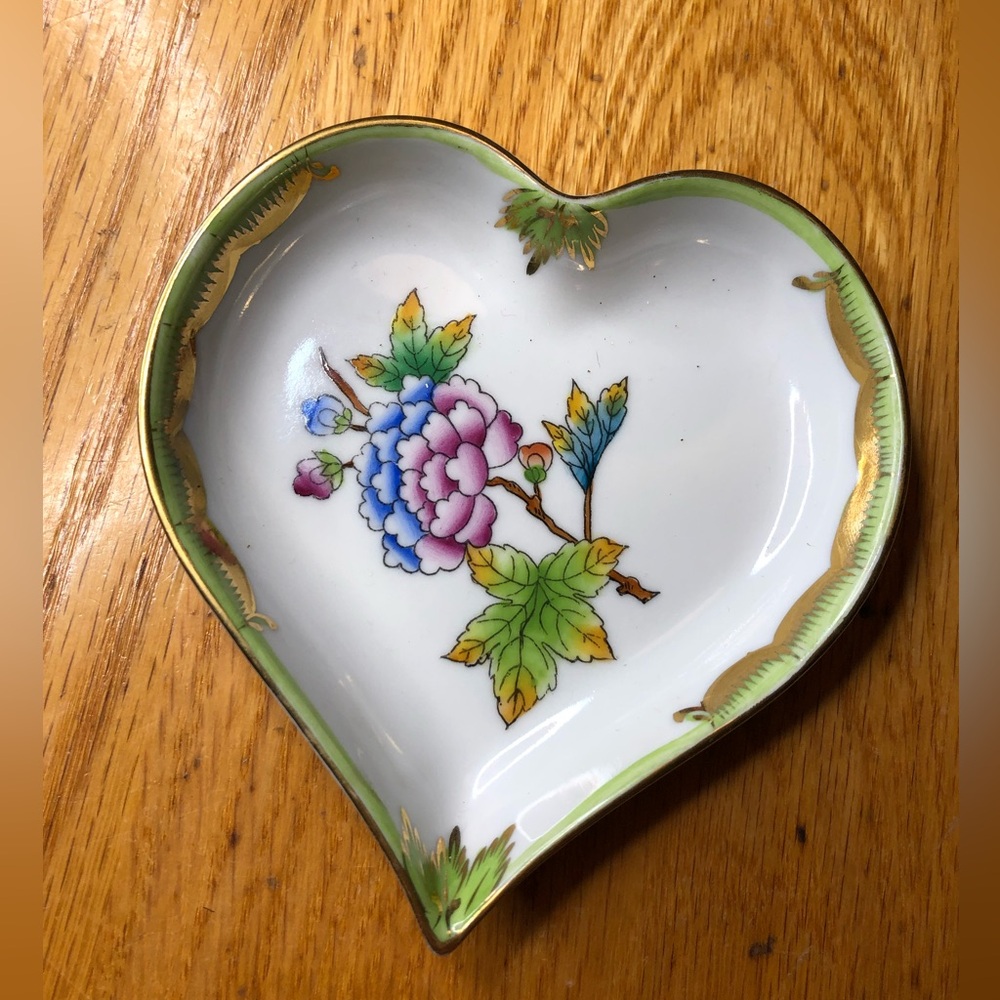 VINTAGE Herend Porcelain Floral Heart Trinket Dish 7703, Hungary